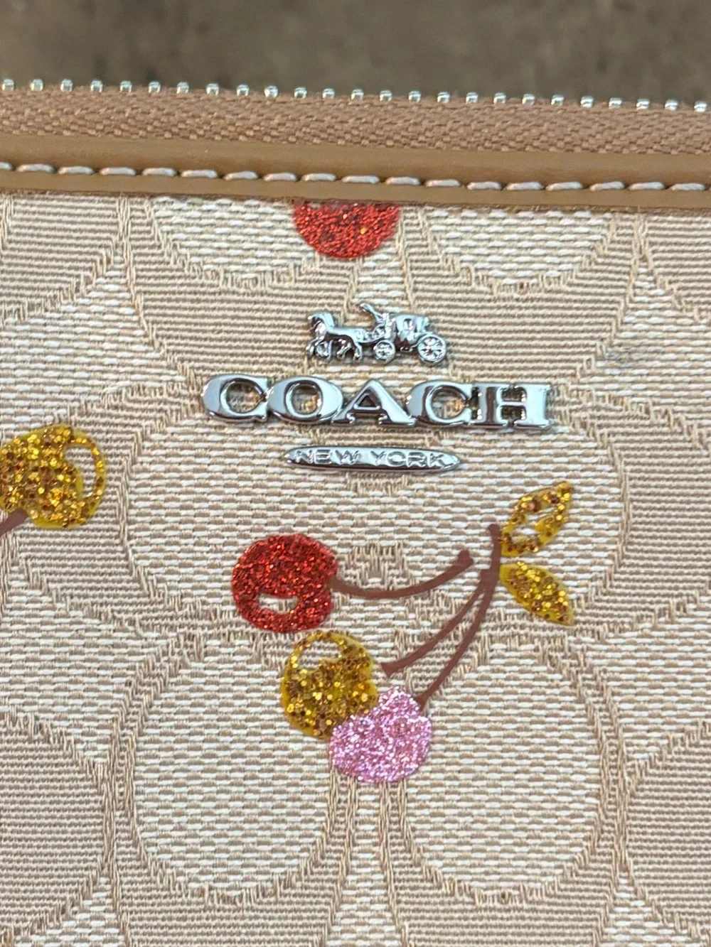 Coach Glitter Cherry Zip Around Accordian Wallet - Picture 3 of 7